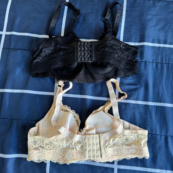 2-Pack Lace Longline Underwire Bras Black & Beige Padded 38B - Picture 2 of 2
